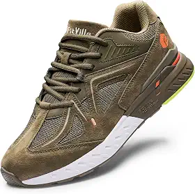 Tênis de caminhada extra largo para homens de largura larga para alívio da dor no calcanhar dos pés planos - Rebound Core, Verde militar, 13 X-Wide