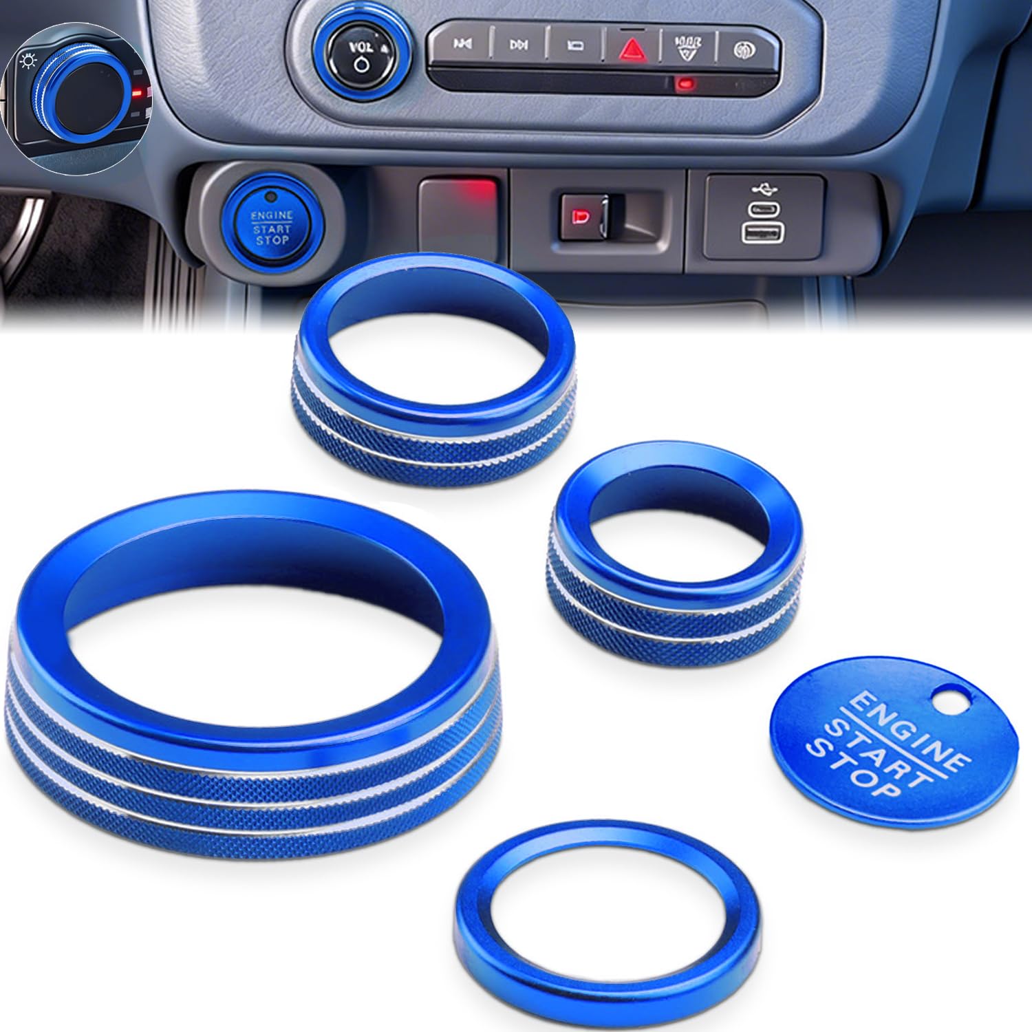 Auovo Volume Knob Cover Fit for Ford Maverick Accessories 2025 2026 Gear Shift 4WD Engine Start Stop Headlight Volume Radio Control Switch Center Consoles Knob Cover (5PCS, Blue)