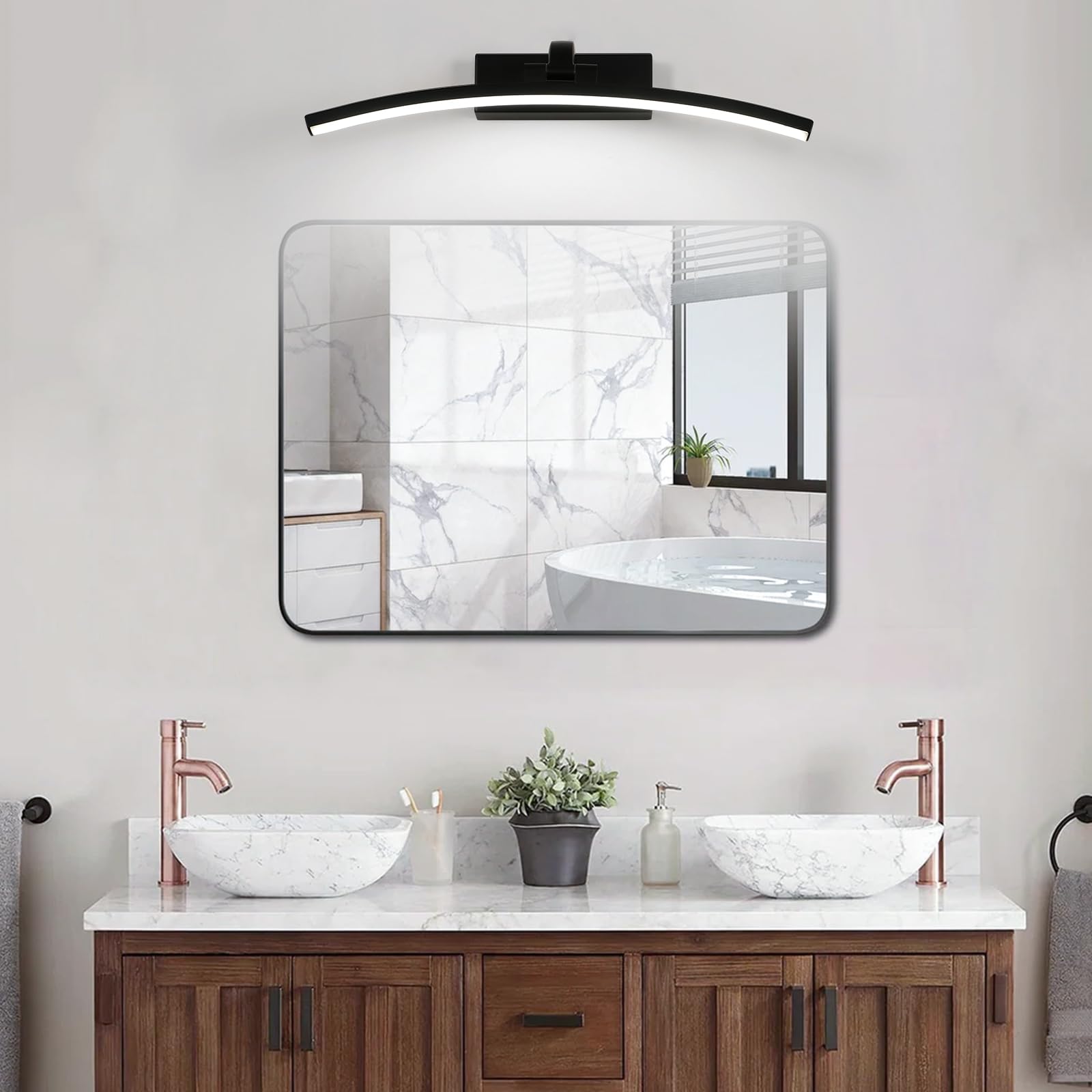DELIPOP Luz de Espejo Baño LED 40cm, Impermeable Luz de Pared de Baño Espejos IP44, Lámpara de Espejo Moderno para Muebles de Maquillaje Aparato Montado en la Pared, Blanco Frío 6500K, Nero