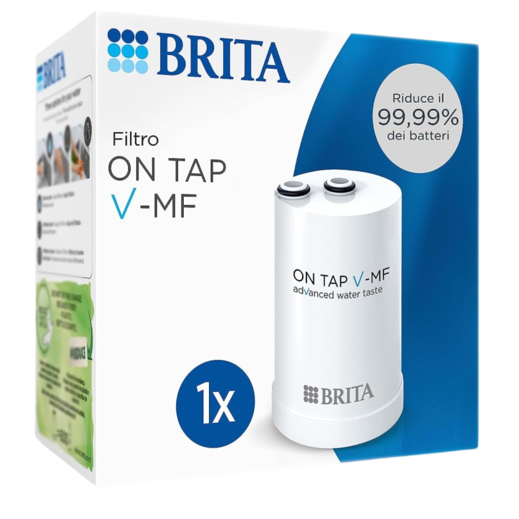 Brita Kit Completo : 1 Sistema Filtrante On Tap (con incluso 1 Filtro)+ 1 Filtro di Ricambio + 5 panni Microfibra