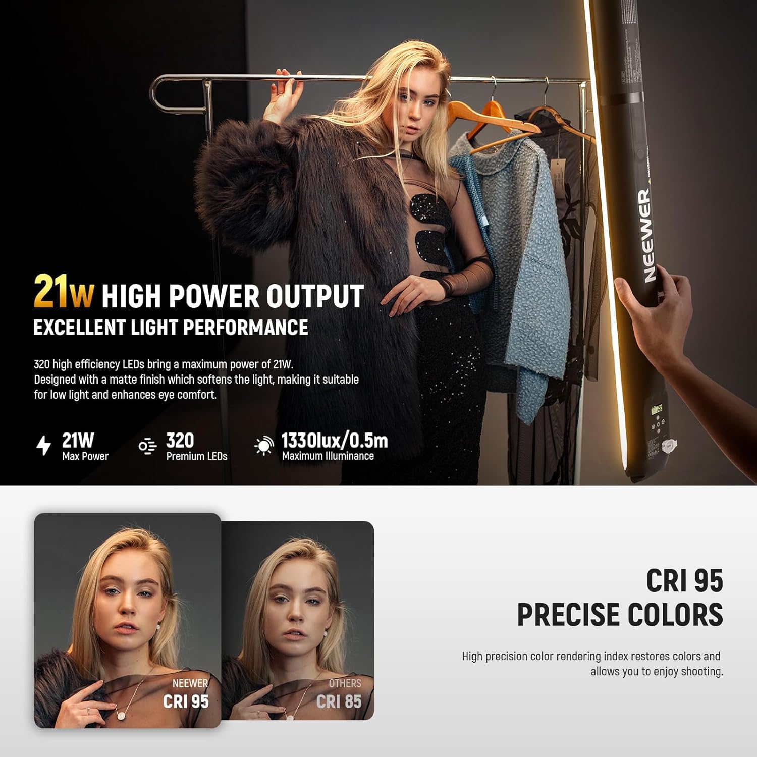 NEEWER Basics 21 W ręczna lampa wypełniająca LED, 90 cm dwukolorowe przenośne nadmuchiwane oświetlenie wideo TPU z pompką 2700-6500 K 1300 luksów 12 scen CRI95 2500 mAh do nagrywania wideo w studiu