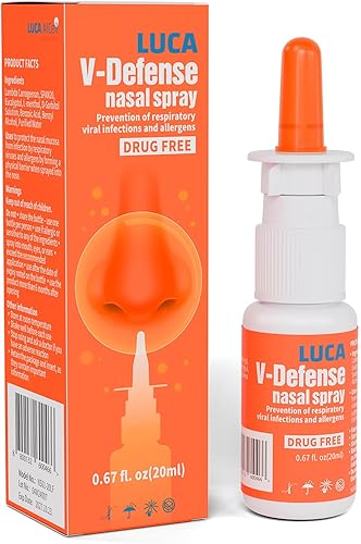 LUCA V-Defense™ Spray nasal con carragenina Lambda, mentol y eucaliptol - Alivio de la congestión nasal sin medicamentos - Hidrata los conductos