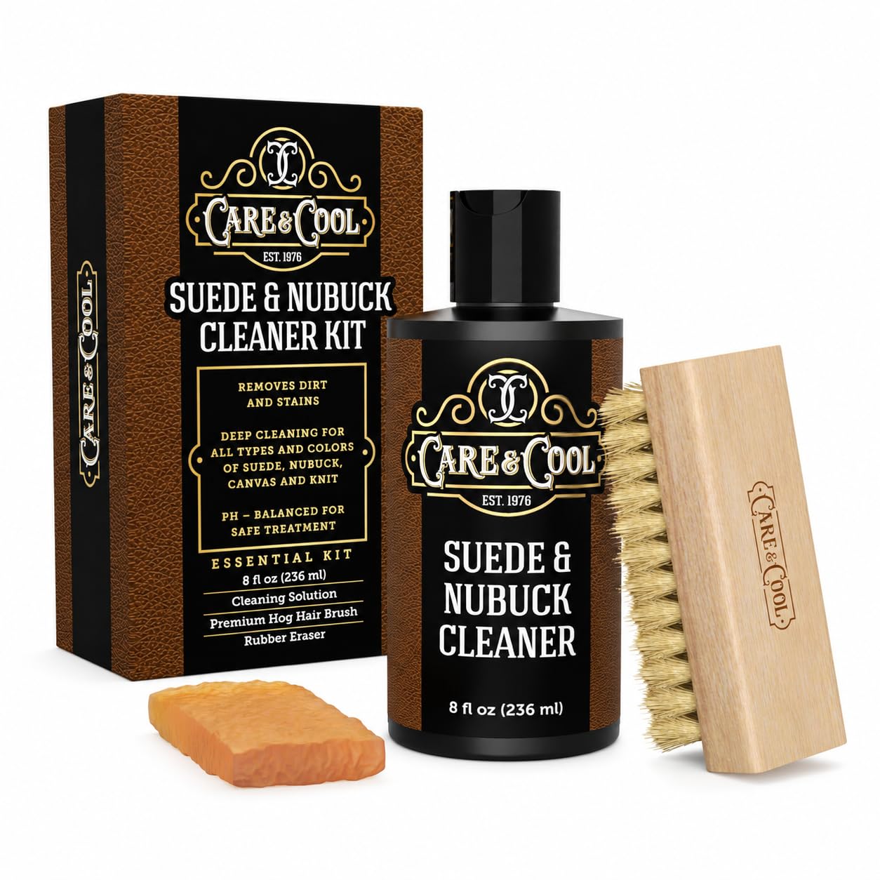 Suede &amp; Nubuck Cleaner Kit, Hog Hair Brush-Activated Cleaning &amp; Nap Care