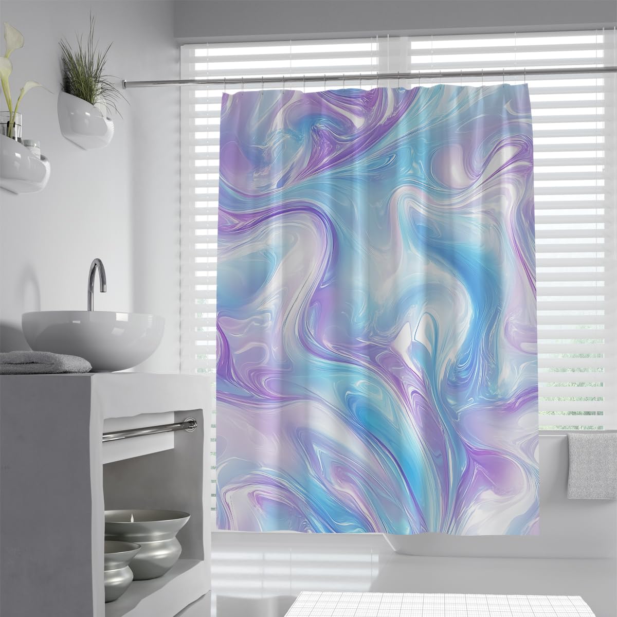 UIRINGART Modern Abstract Fluid Marble Shower Curtain W180xL200cm Contemporary Geometric Liquid Swirl Pattern Mildew Resistant Quick Dry Guest Toilet Bathroom Screen With Hook
