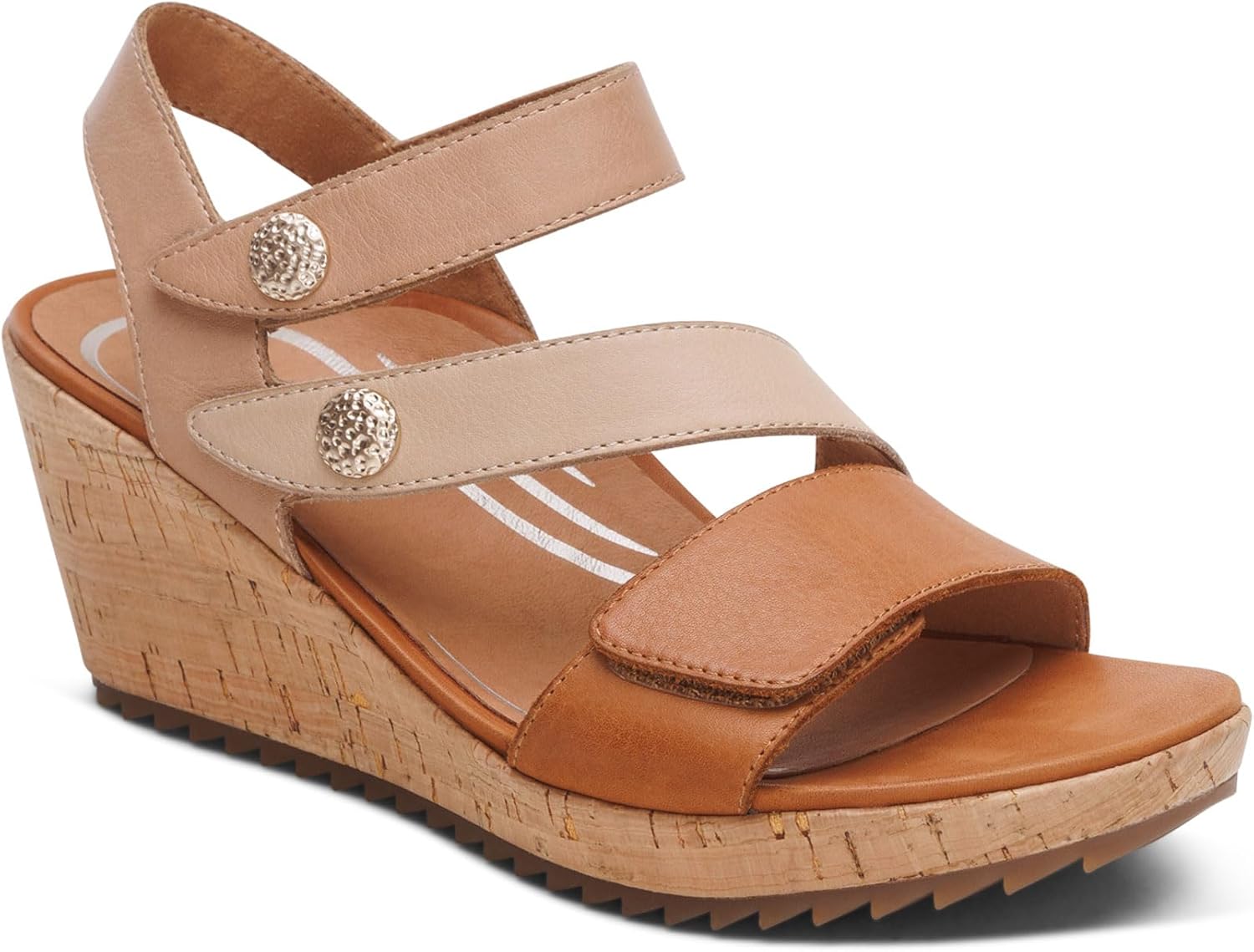 Aetrex Women Madelyn Quarter Strap Wedge Orthopedic Sandal with Arch Support, Adjustable Hook & Loop Closure, Leather Upper, Cork Midsole Comfort, Lightweight 2.75” Heel