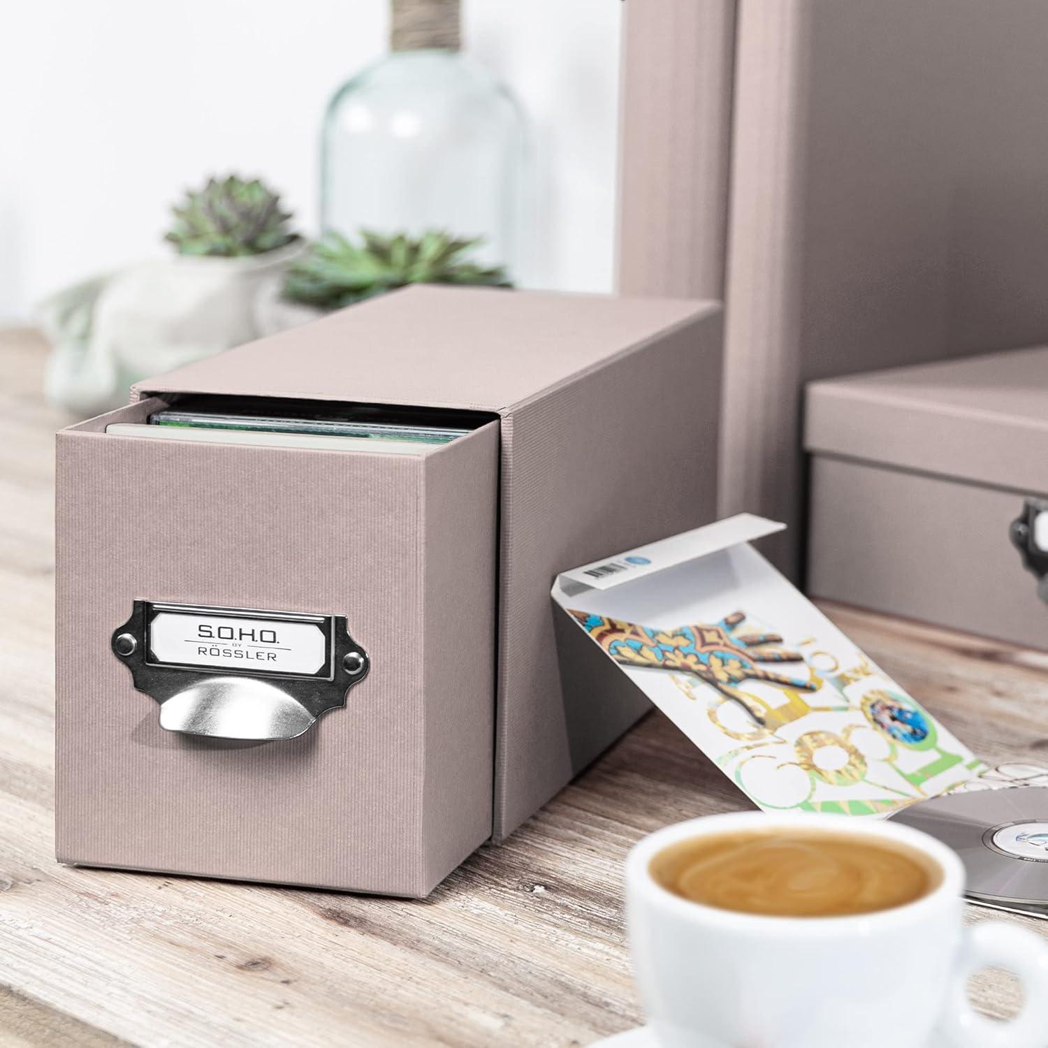 SoHo CD Storage Box with Metal Index Holder - Taupe