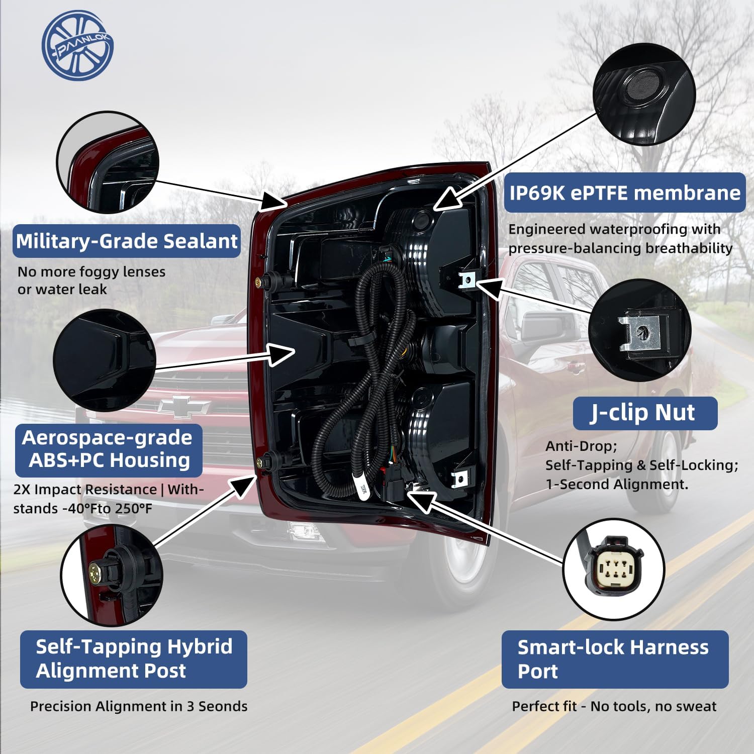 Chevy Silverado Tail Lights GMC Sierra Tail Lamps for 2016-2019 OE Red Full Pair Assembly with Bulbs & Wiring Harness Replacement for 1500 2500 2500 3500 | Factory 3-Bulb Design