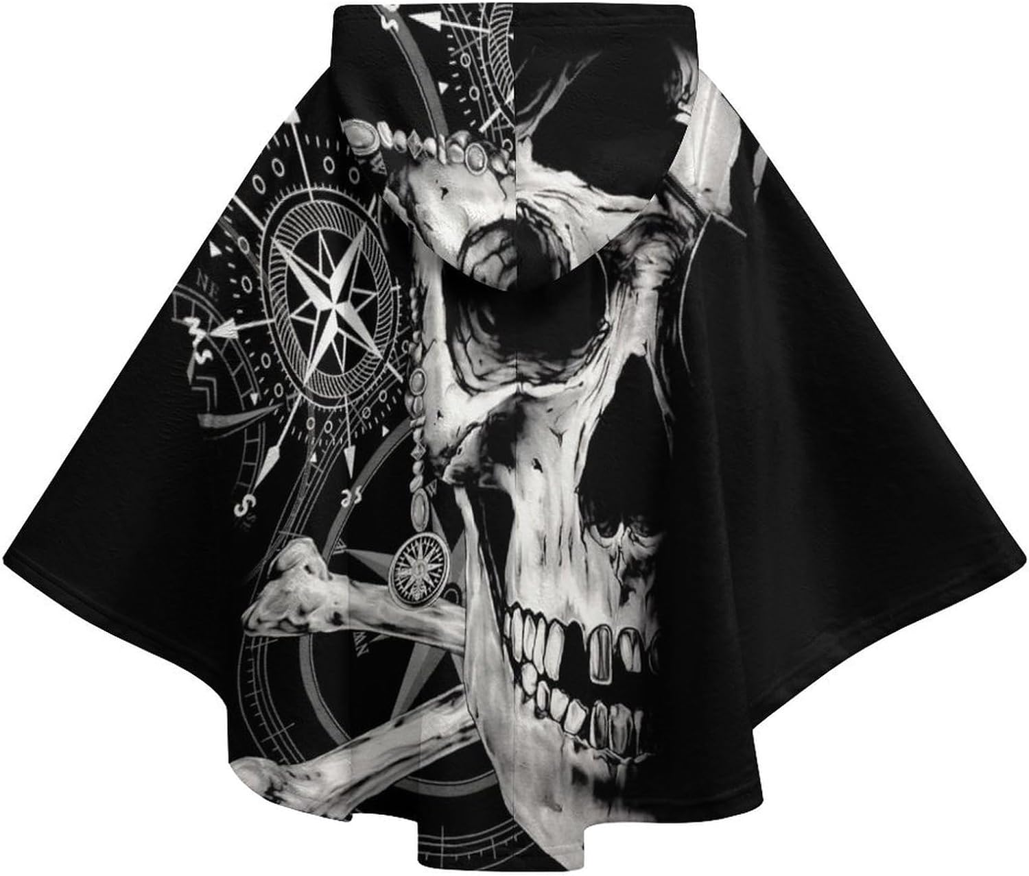 Pirates Skull Compass Wearable Blanket with Hooded Flannel Blankets Cape with Pocket