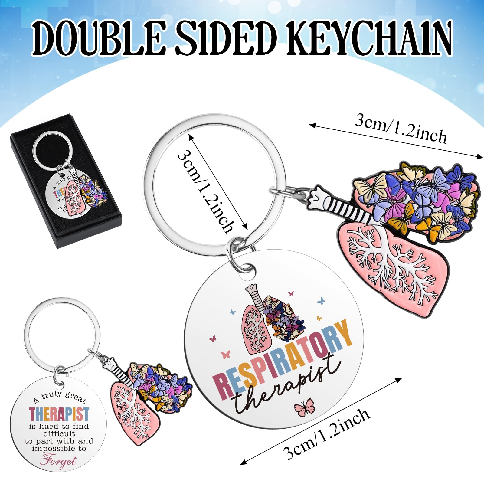 Respiratory Therapist Accessories Gifts - Butterflies Lung Therapy Keychain for Women Men Student Radiology Technologist Graduation Birthday Christmas RT Week Retirement Appreciation Gift