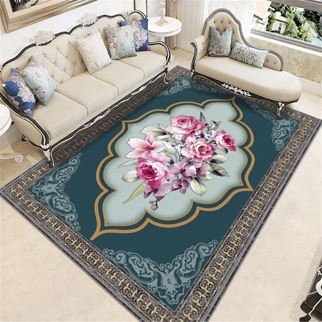 Grand tapis de salon rose rouge 200x260 cm floral décoration