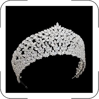QXMYOO Large Wedding Crowns 5A Cubic Zirconia Princess CZ Zircon Big Pageant Crowns for Women Queen Tiaras Prom Party Bridal Headpiece Hair Accessories (Silver)