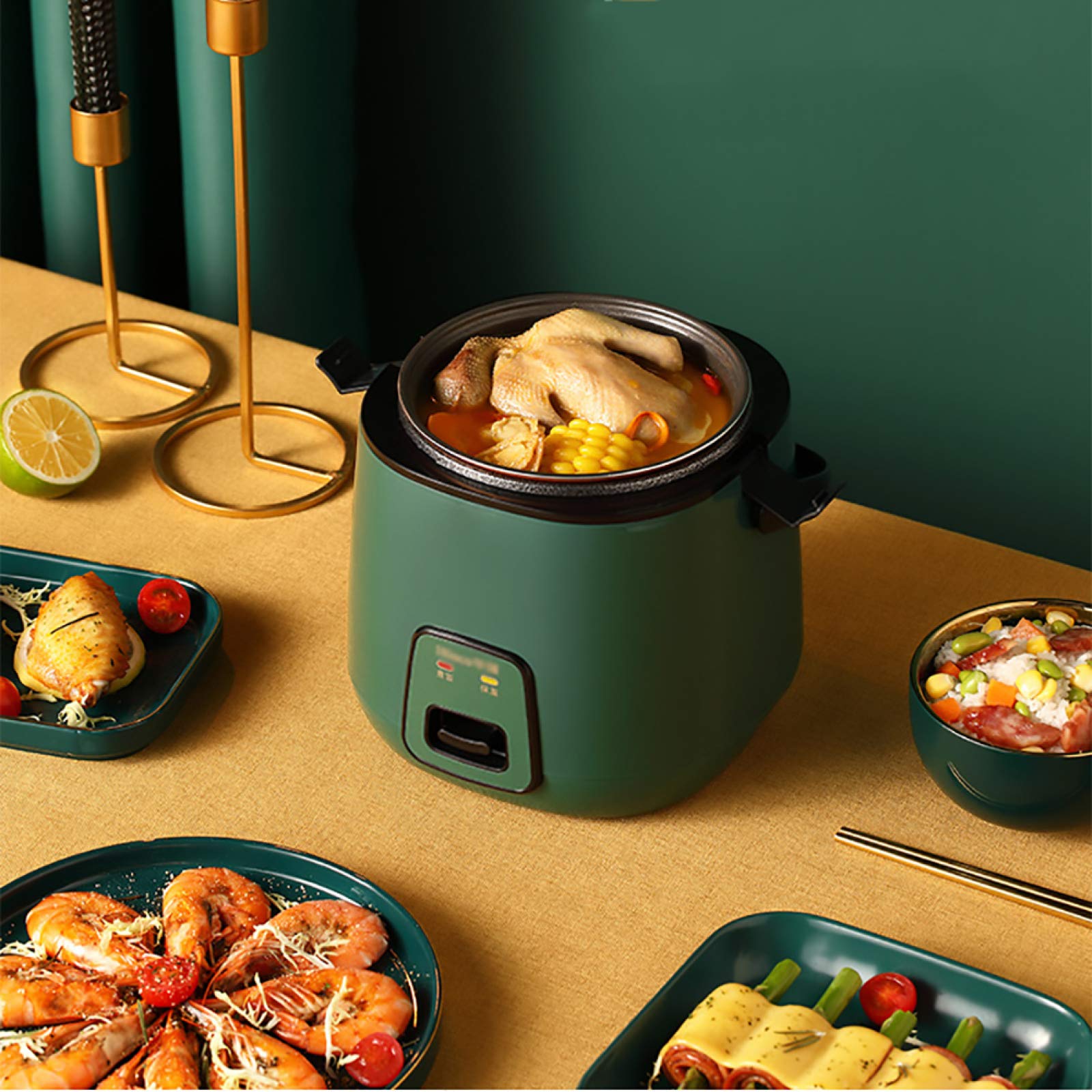 Cuiseur à Riz 1,2L Avec Cuiseur Vapeur - Pour 1-2 Personnes - Cuisson Antiadhésive Et Multifonction - Vert Vintage