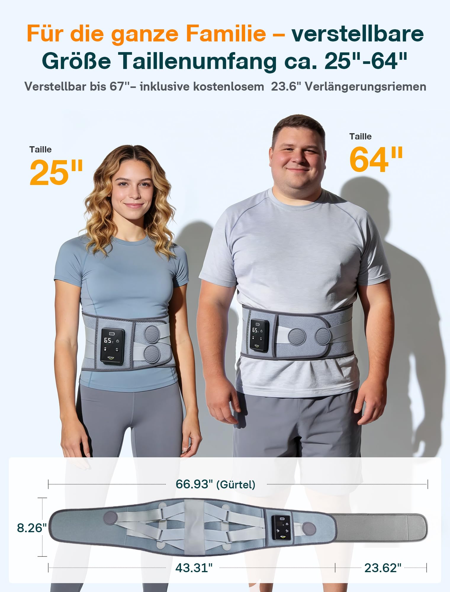 ALLJOY 170CM Wärmegürtel Rücken Heizkissen Kabellos Massagegerät, 5000mAh Heizkissen mit Abschaltautomatik, Wärmekissen für Rücken mit 5 Massagemodi 3 Wärmestufen, Geschenke für Männer Frauen