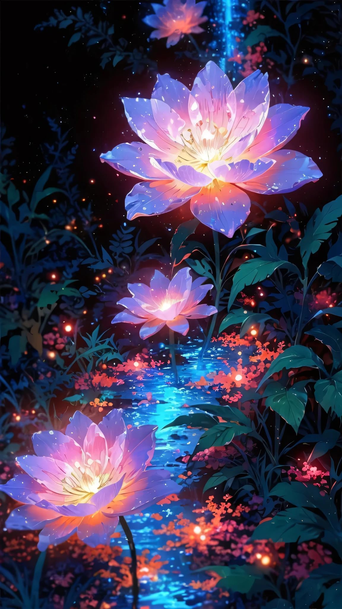 ARTGOTO Paint by Numbers for Adults, Glowing Lotus Flowers DIY Acrylic Painting Kit, Large 15.7x27.5inch/40x70cm Canvas, Fantasy Night Garden Floral Wall Decor, No Frame