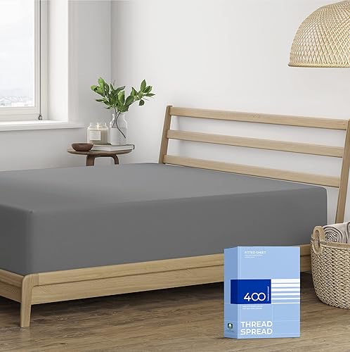 Sábana bajera ajustable de 400 hilos, 100 % algodón, color gris oscuro, tamaño California King, sábana bajera larga, algodón natural puro peinado,