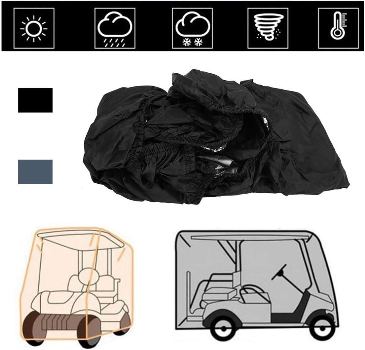 ConPus golf cart cover, Golf Cart Cover ,For EZGO Club Car and Yamaha, Waterproof with Extra PVC Coating Sunproof Dustproof Black 112" L x 48" W x 66" H (black)