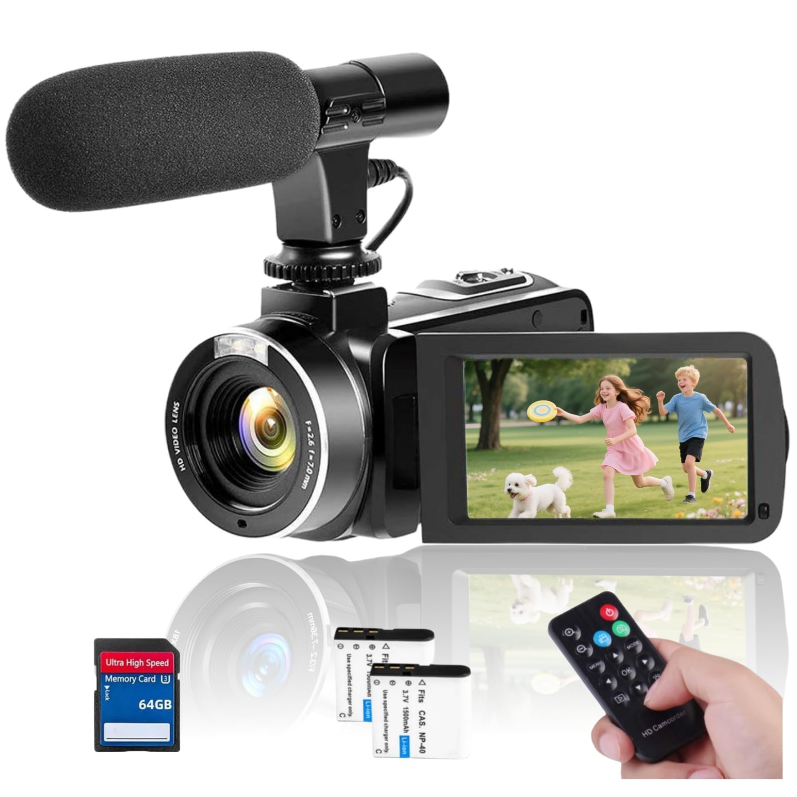 Video Camera 4K Camcorder 75MP YouTube Vlogging 64G SD Card and2 Batteries and Microphone 18X Digital Zoom Webcam 270 Degree Rotation Screen Recording While Charging video camera for computer/ filming-image-45