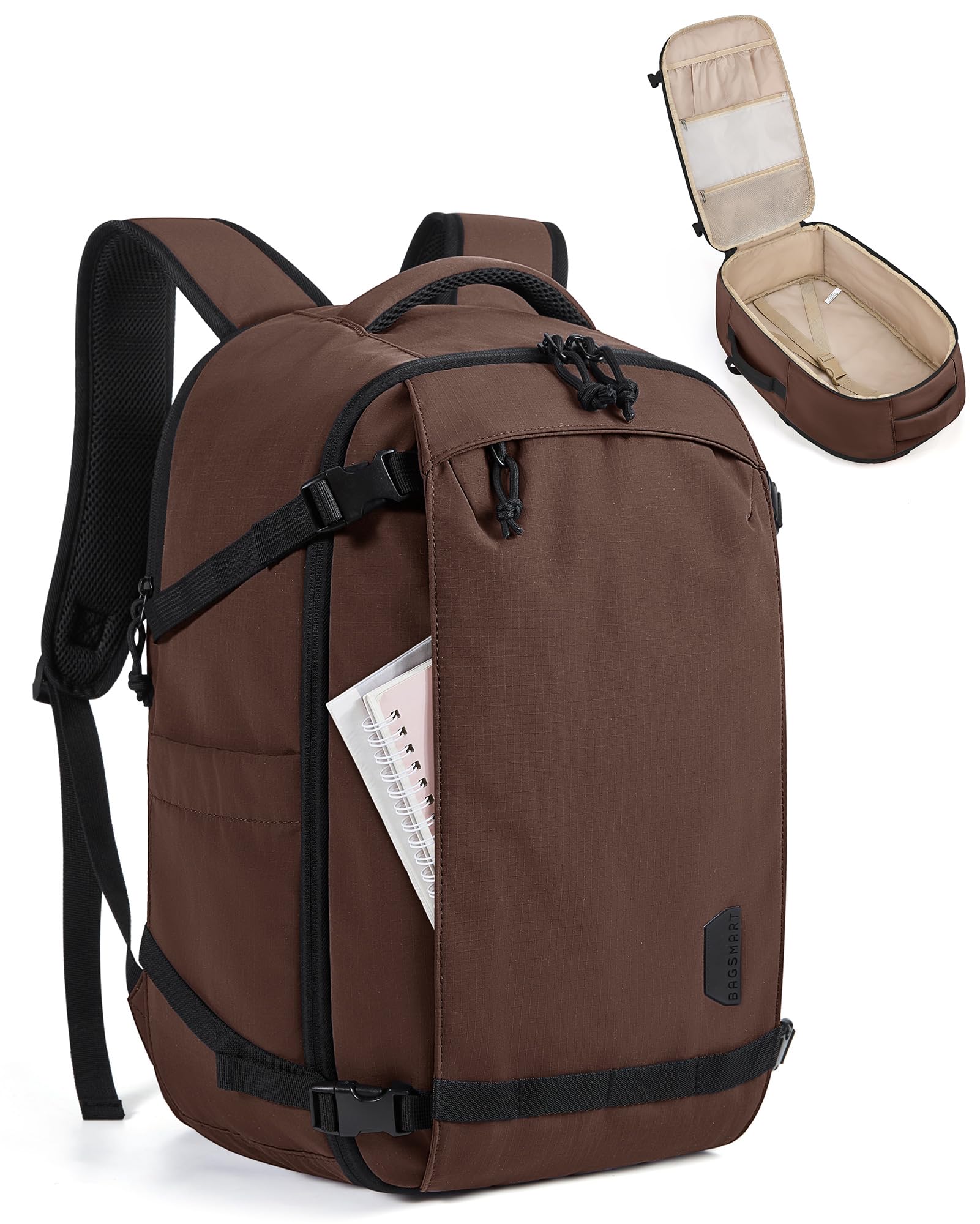 BAGSMART Travel Backpack for Women, 15.6 Inch Carry On Bag, Coffee Brown
