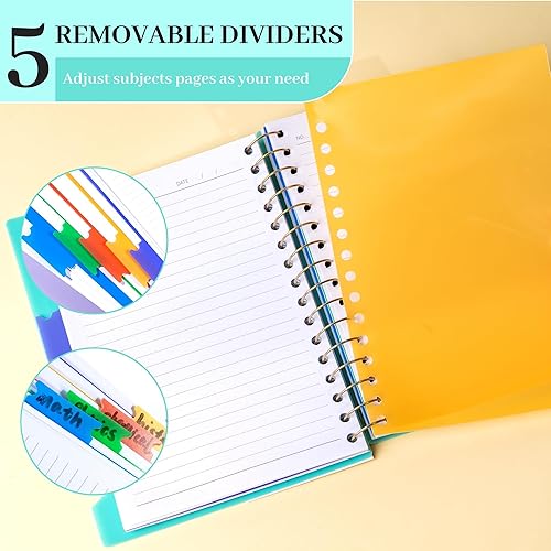 Miniatura 3 de CAGIE Cuadernos de espiral para trabajo escolar con pestañas divisorias extraíbles, tamaño pequeño A5 de 5 materias, cuaderno de notas