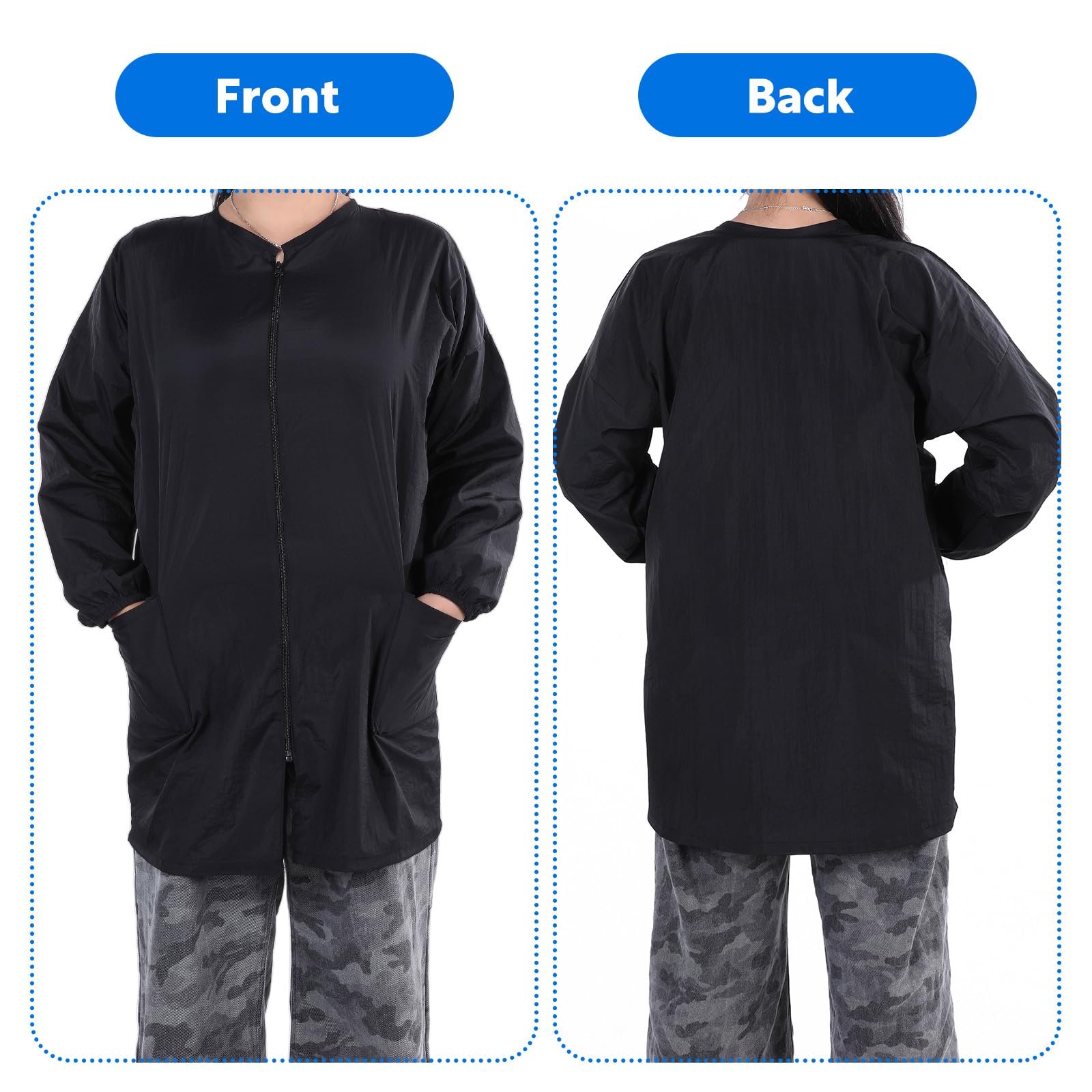 Tablier De Toilettage Imperméable à Manches Longues Pour Chien/chat - Avec Fermeture éclair Et Poches - Noir
