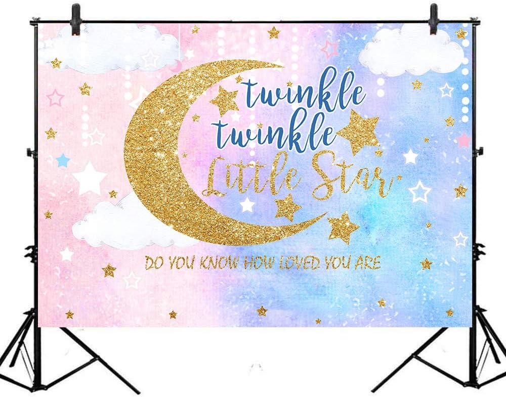 Avezano Twinkle Twinkle Little Star Backdrop Gold Glitter Star and Moon Birthday Party Background 7x5ft Vinyl Little Star Birthday Baby Shower Photography Backdrops for Children Kids
