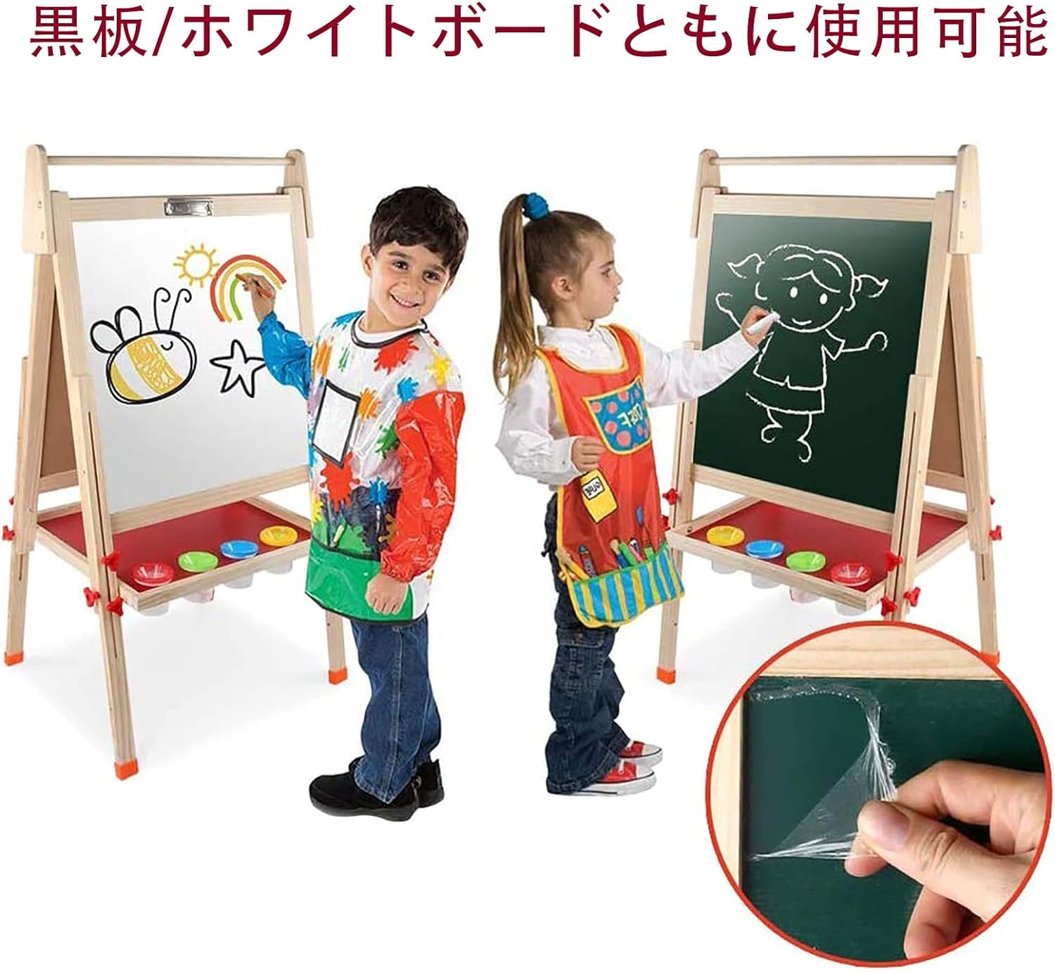 Amazon | お絵かきボード 木製イーゼル 黒板とホワイトボードを含む  