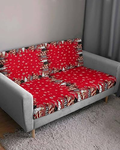 Miniatura 3 de Fundas de cojín elásticas para sofá, diseño de árbol de Navidad, seccional/individual/L/T, funda protectora para muebles, parte inferior elástica,