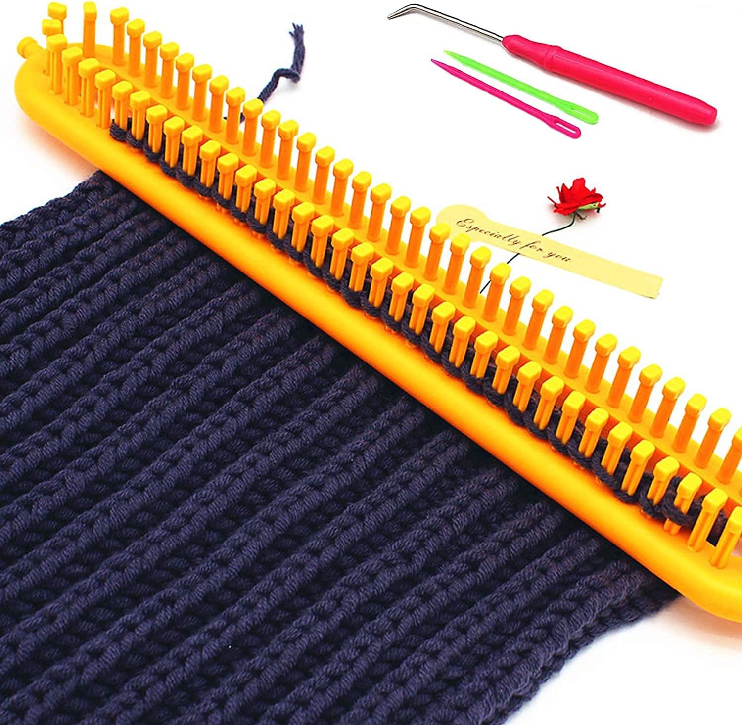 Katech Strickrahmen, 3 Dichter Zahn Knitting Loom Set mit Haken und Wolle Nadel, Lange Strickrahmen für Socken Mützen Schals Pullis, Klassischen Strickliesel