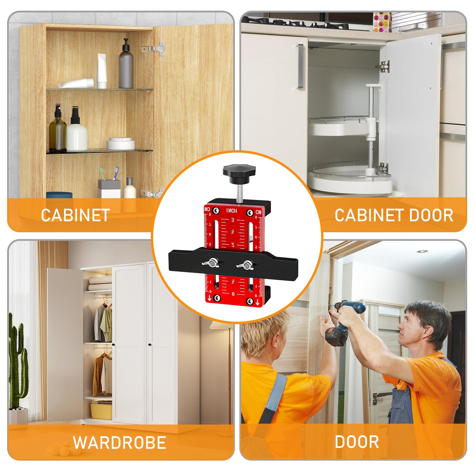 Positionneur De Porte D'Armoire: 1 Pièce Ajustable Alliage D'aluminium, Installation De Porte D'Armoire Pour Menuiserie, Hauteur Réglable 0-60mm, Compact Et Portable (Rouge)