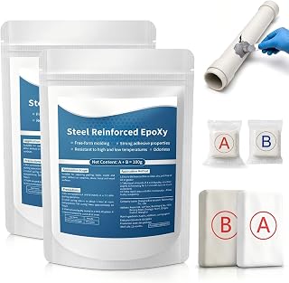 Steel Reinforced Epoxy Putty, 2 Bags Strong Clay Iron Adhesive, 2-Part 3.52oz/100g Waterproof Heat-Resistant Epoxy Putty Repair Kit, for Bonding Metal, Plastic, Wood, Tiles, Ceramics