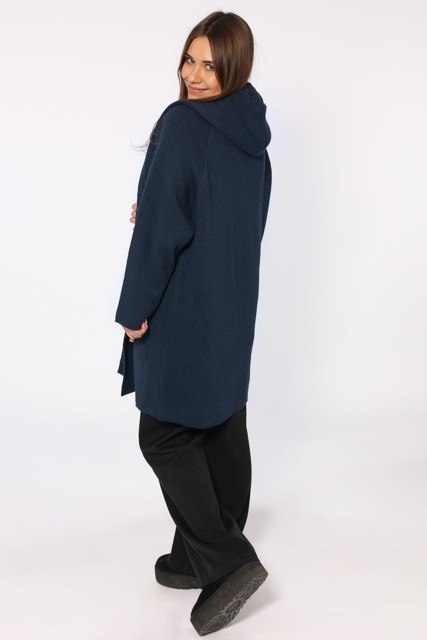 Zwillingsherz Strickjacke Cardigan für Damen - Hochwertiger Mantel Überwurf warm kuschelig weich mit Kapuze - Cape Umhang Strick Frühjahr Herbst Winter
