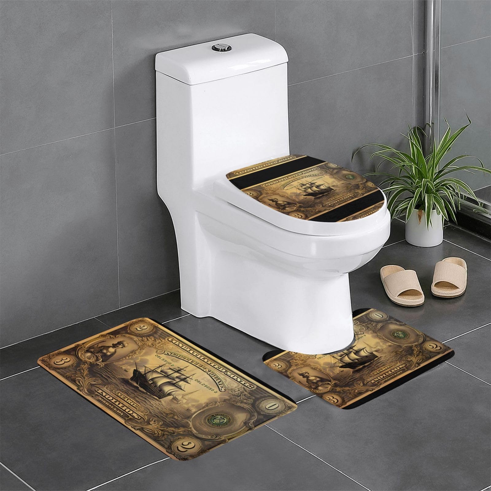 Tapis de salle de bain lot de 3 contour WC tapis ovale rectangulaire antidérapant dollar