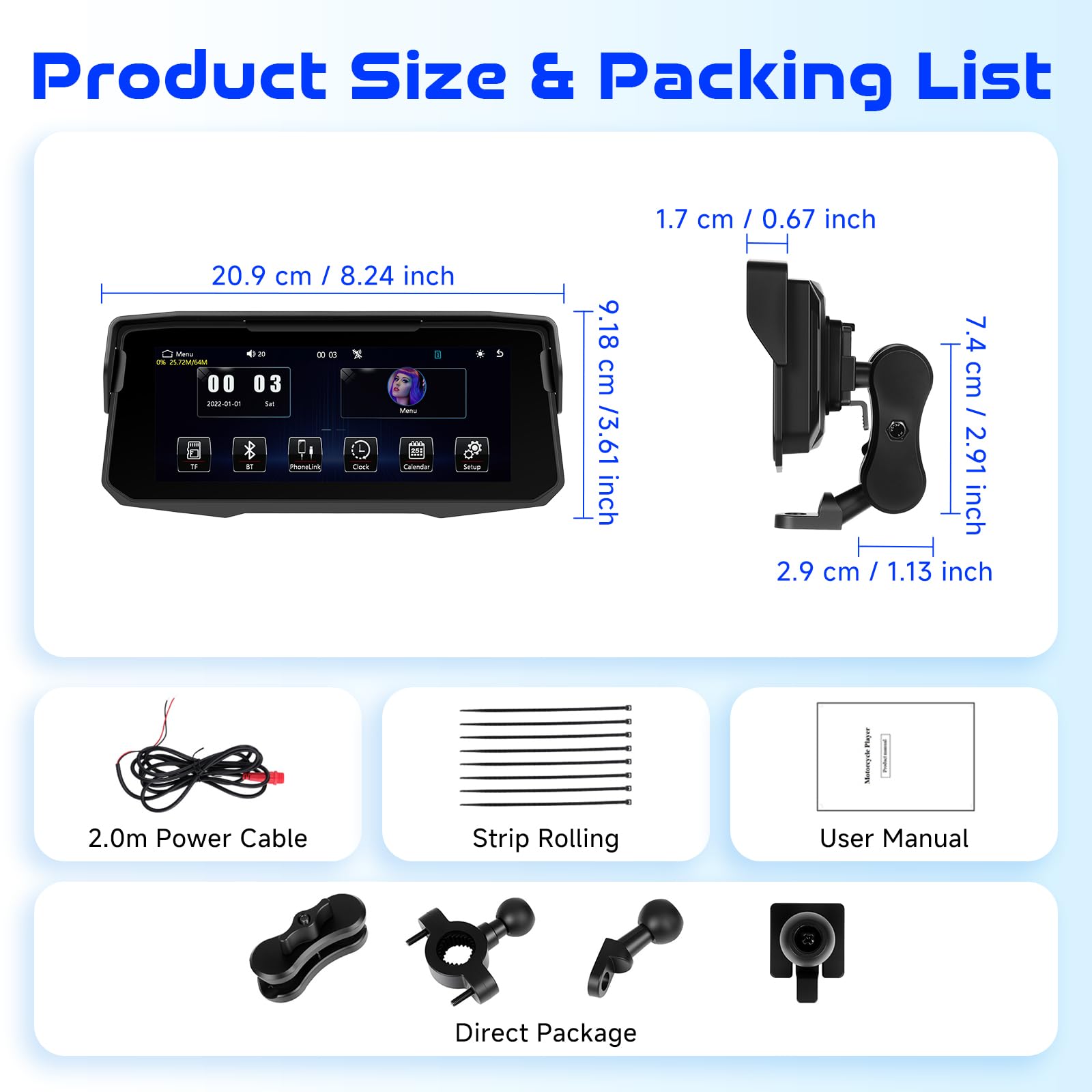 Hodozzy Schermo Carplay per moto con Bluetooth, Wireless Android Auto Touchscreen da 6,86 pollici Carplay Stereo per Moto, Supporto Impermeabile Dual BT TF EQ, Controllo Vocale, Navigazione GPS