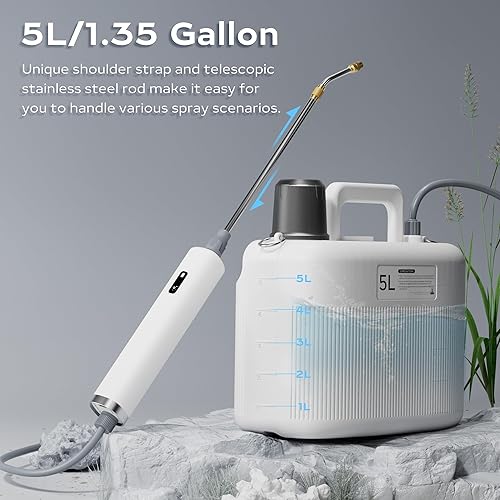 Miniatura 4 de DIIVOO - Pulverizador eléctrico con batería de 1.35 galones5L, pulverizador eléctrico con mango recargable por USB, rociador de jardín portátil con