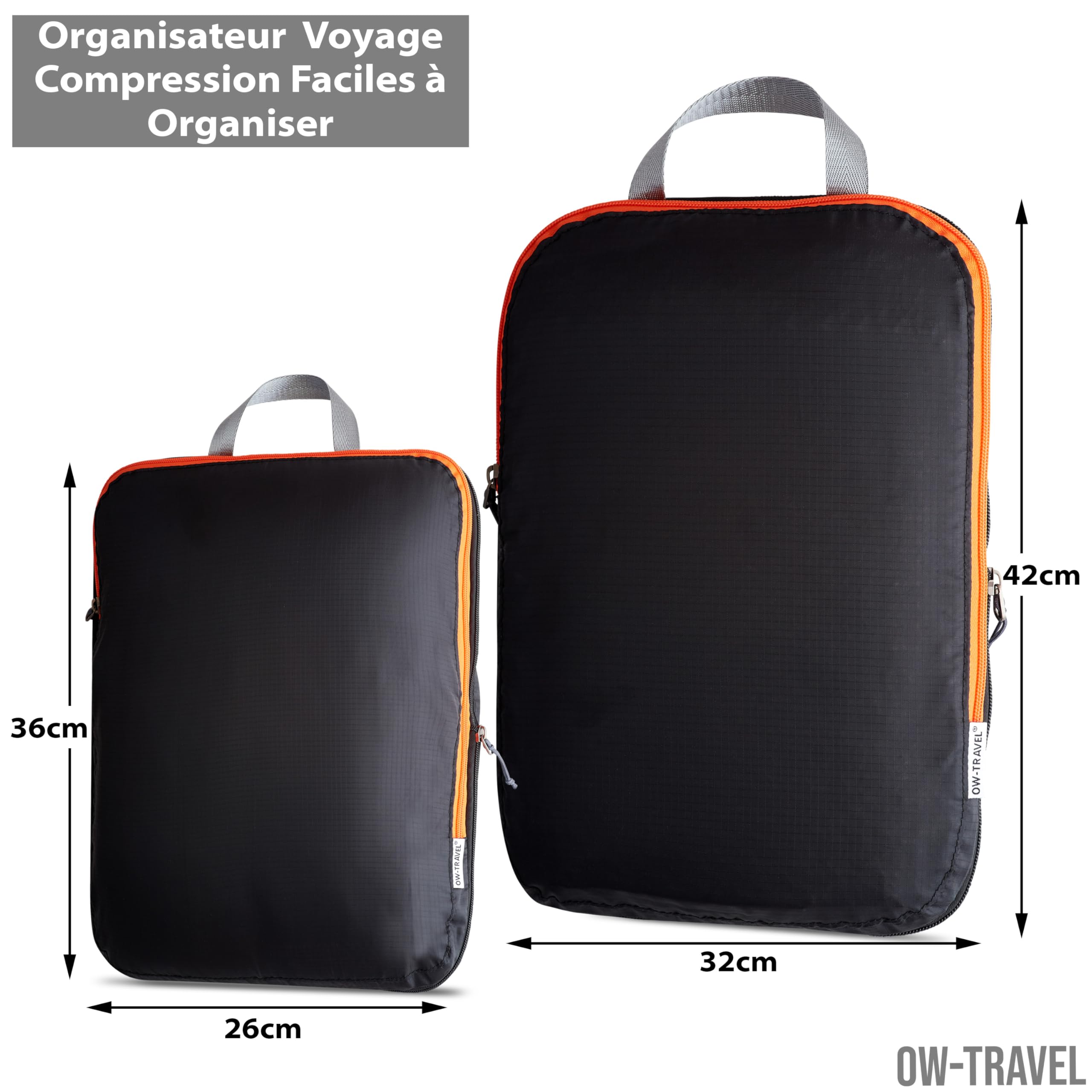OW-Travel Organisateur de Valise Compressible (4 pièces, Moyen, Noir) Organisateur Valise, Sac de Compression Voyage. Organiseurs de Bagage, Pochette Rangement Voyage pour Sac à Dos. Packing Cubes