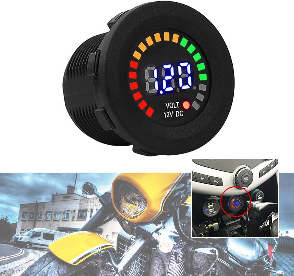 12V LED Digital Voltmeter, Voltage Meter for, Car, Boat, ATV, Black, 5-15V Range