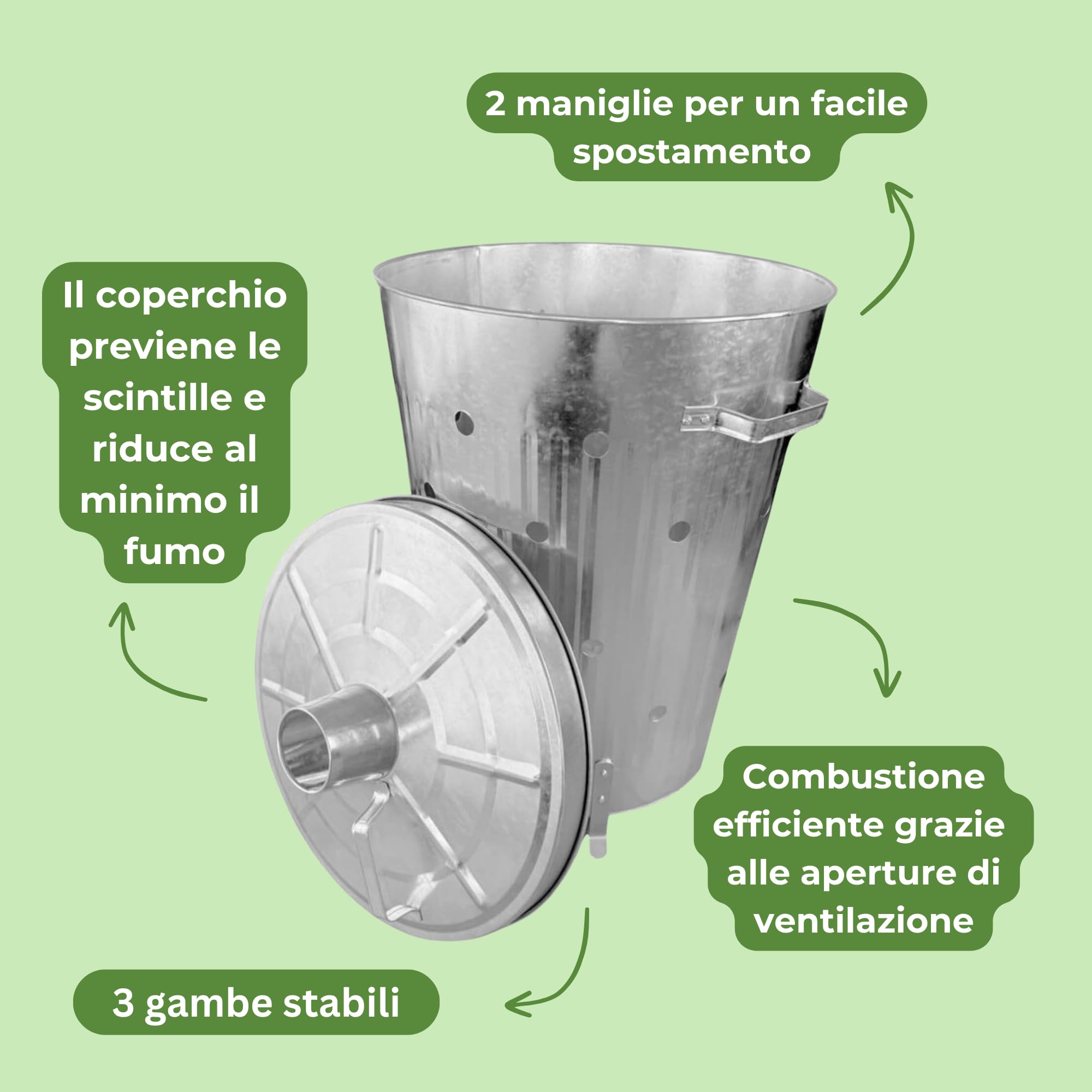 Rori Bidone fuoco XL rifiuti giardino coperchio rotondo 110 l