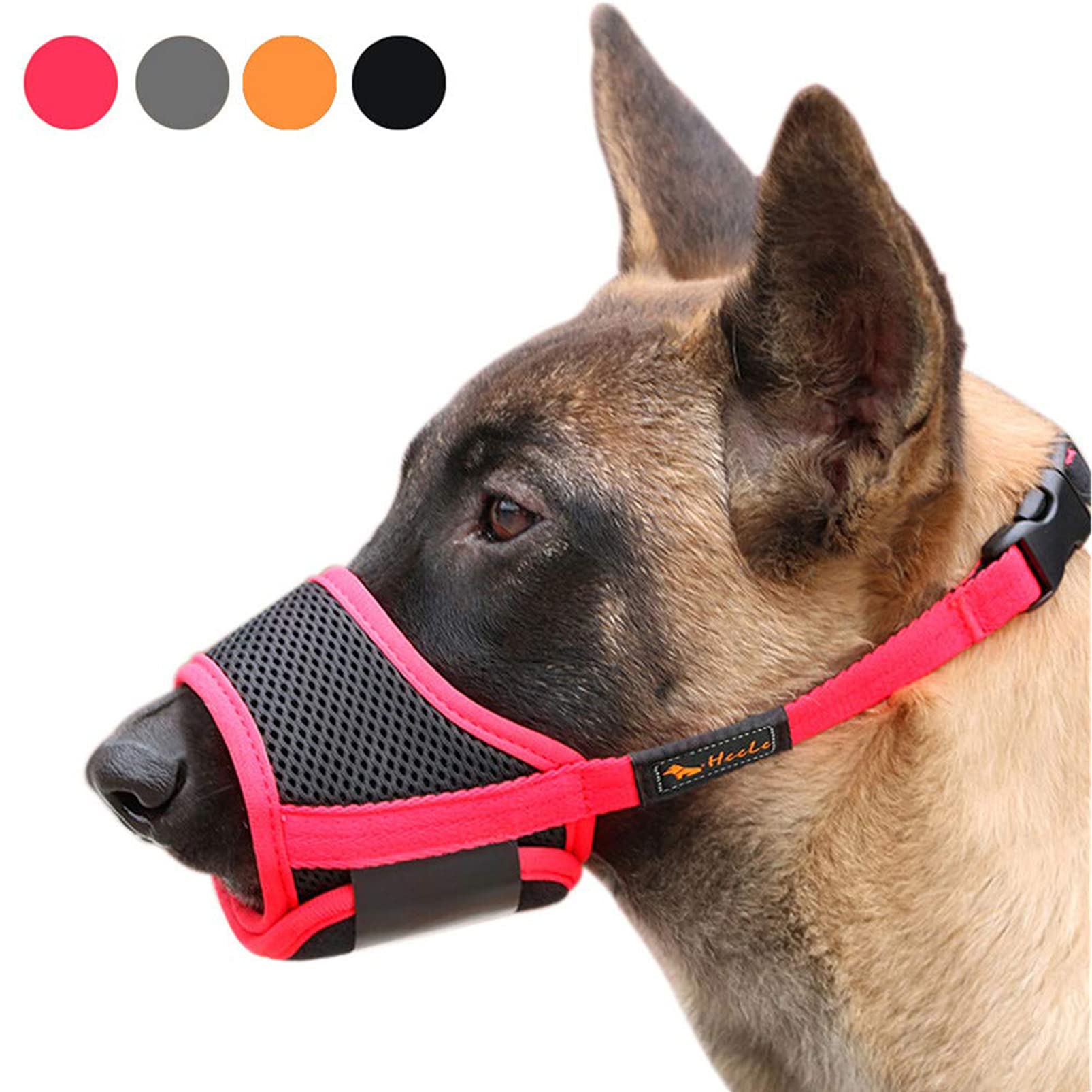 HEELE Dog Muzzle,Soft Nylon Muzzle Anti Biting Barking Chewing,Air Mesh Breathable Drinkable Adjustable Loop Pets Muzzle for Small Medium Large Dogs 4 Colors 4 Sizes
