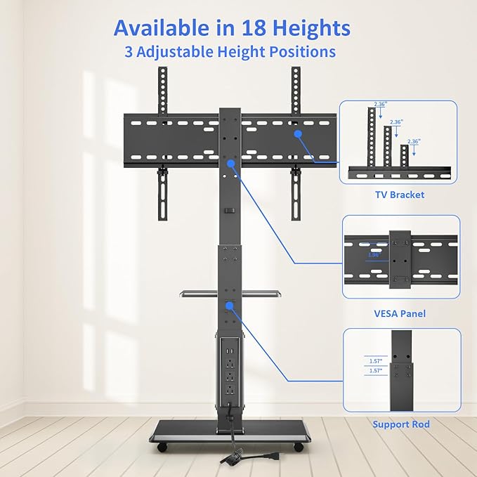 Soporte de Piso para TV Afaloona, Ruedas y Enchufe, 32-75 pulgadas miniatura 6