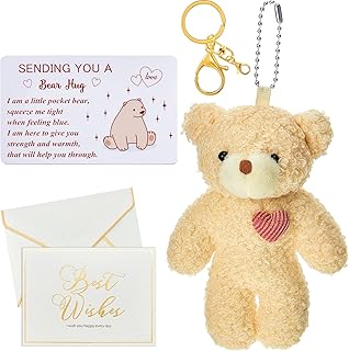 Pocket Hug Gift Mini Bear Hug Thinking of You Cards Sending You a Hug Card and a Bear Toy for Key Chain Best Wishes Greeting Card with Envelope Organza Bag for Lover Friend Family Couple Women
