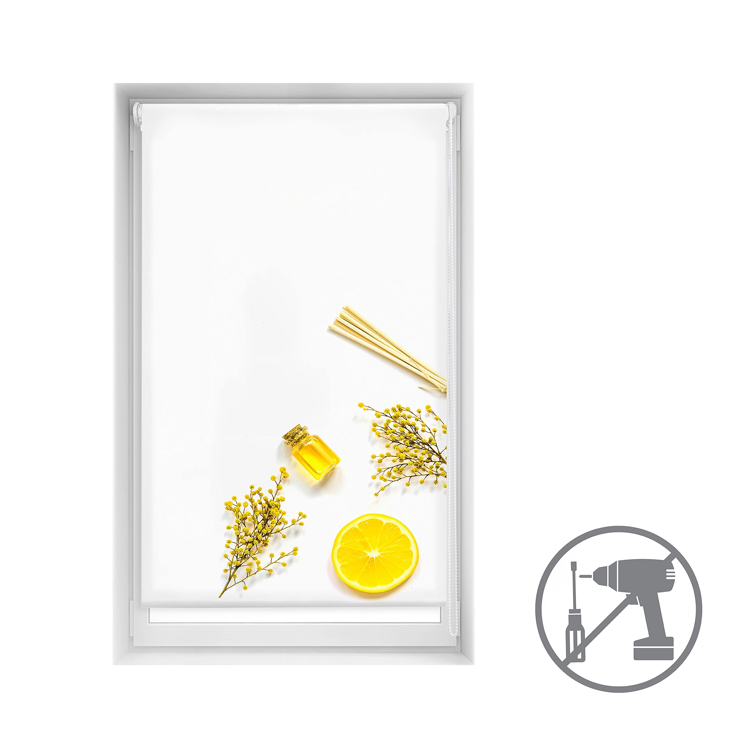 Blindecor Store occultant sans perçage Motif Blackout imprimé numérique Citron 90 x 150 cm Taille du Tissu 87 x 145 cm