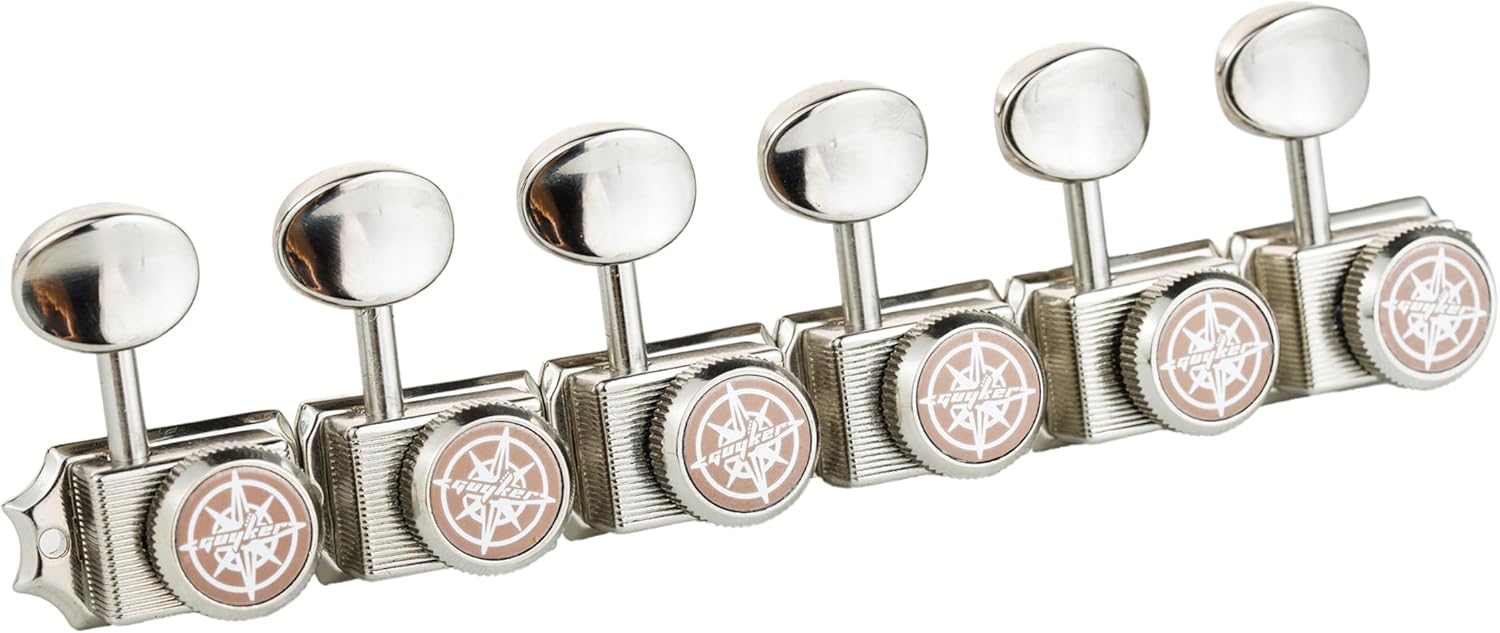 Guyker 6-in-line Vintage Guitar Lock String Tuners – Locking Tuning Key Pegs Machine Heads Replacement Parts for ST TL Style Electric Guitars Gear Ratio 1:15 – nickel