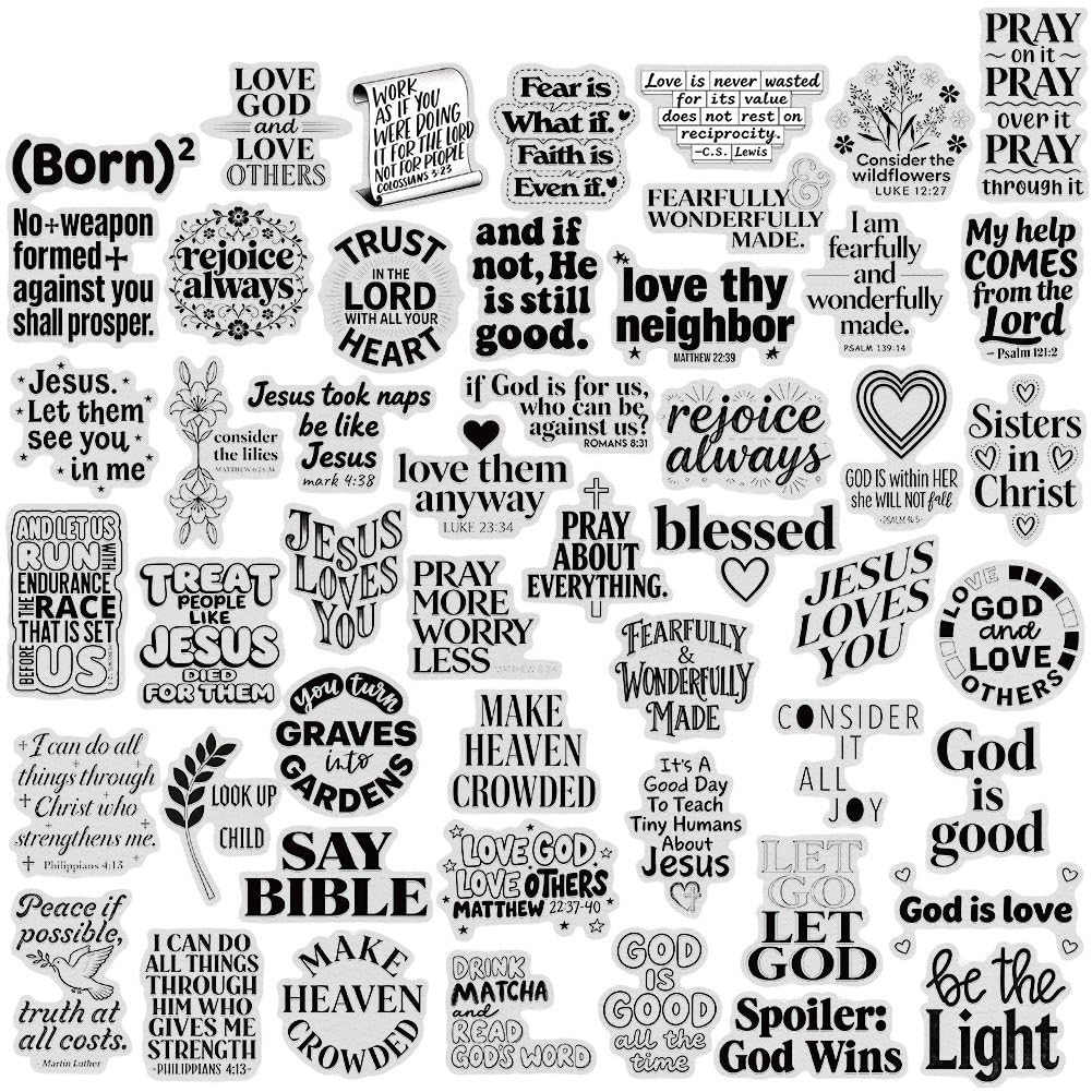 50pcs Bible Stickers, Stickers, Inspirational Bible Verse, Vinyl Waterproof Jesus Stickers for Bottles, Skateboard