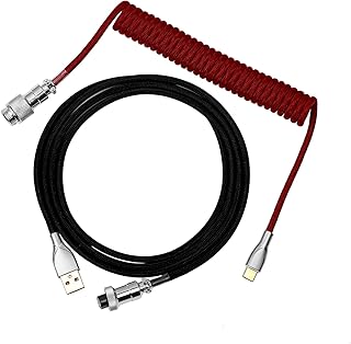 EPOMAKER Mix 1.8m Coiled Type-C to USB A TPU Mechanical Keyboard Space Cable with Detachable Aviator Connector for Gaming Keyboard and Cellphone (Red&Black)