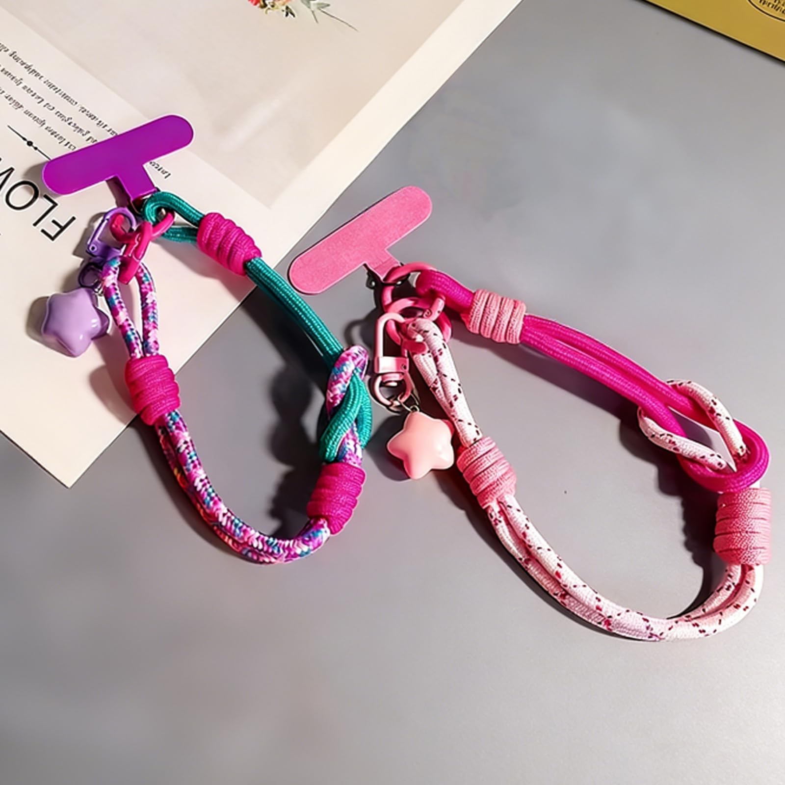 Farbblockierung Handykette Kurz Handyband Universal Rosa Handyanhänger, Gewebt Phone Strap Lanyard Handschlaufe Handy Handyschmuck für Handyhülle Keychain