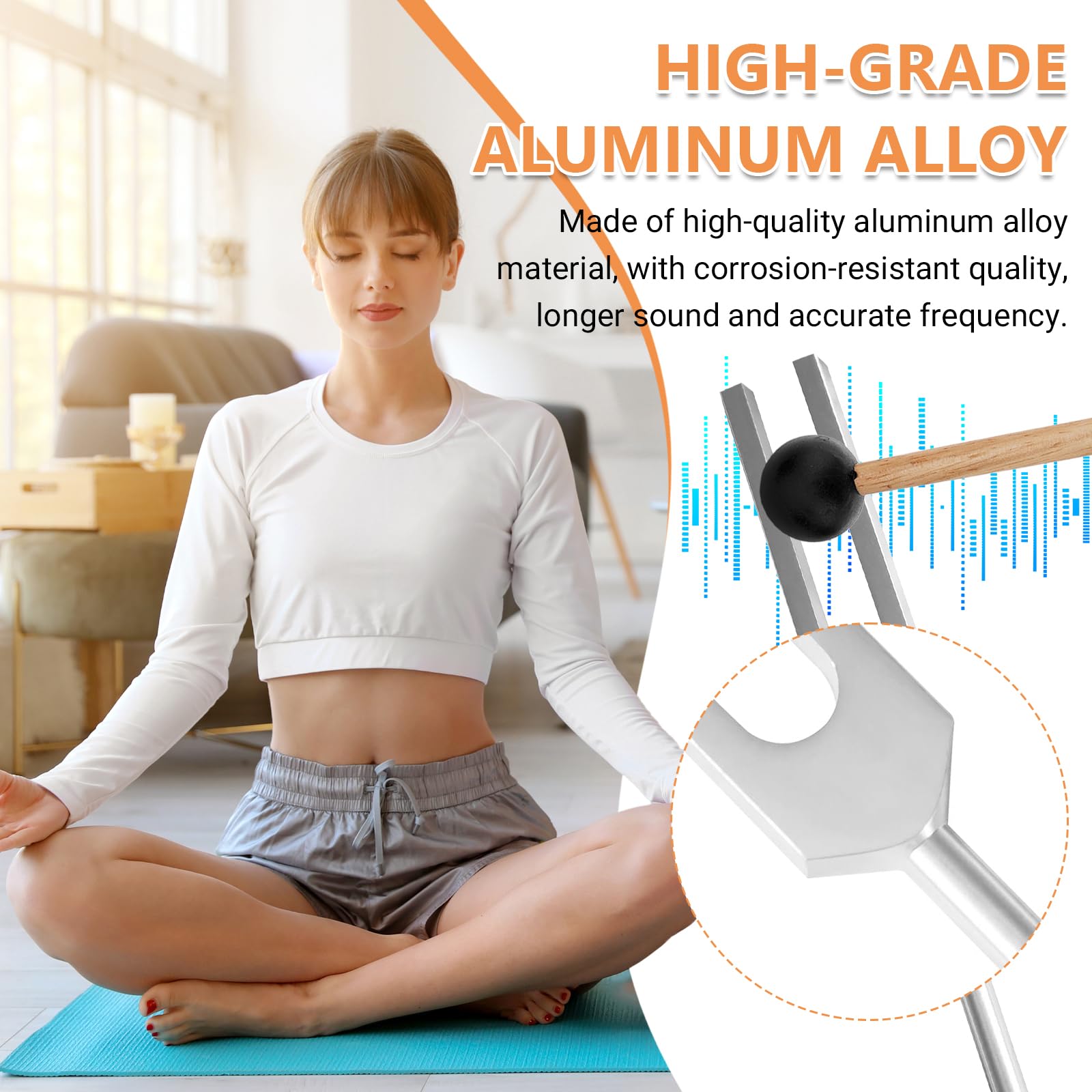 Juego de diapasón de 512 Hz, aleación de aluminio, terapia de frecuencia, diapasón, neurología, con martillo de silicona, base triangular y silicona, paño de limpieza, bolsa de terciopelo suave