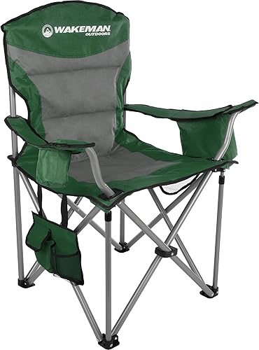 Wakeman - Silla de campamento de gran tamaño de 300 libras, silla plegable resistente con bolsa enfriadora y bolsa de transporte para campamentos,