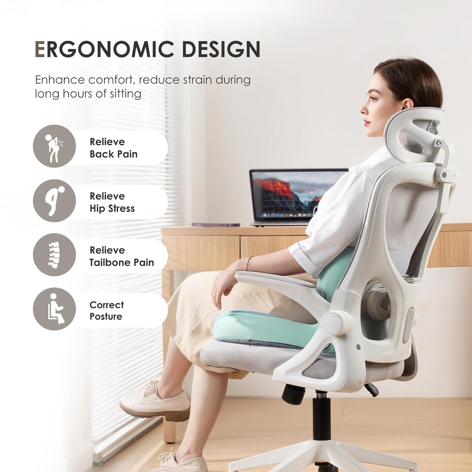 FLORICH Memory Foam Truck Seat Cushion,Car Seat Cushion and Lumbar Support Pillow for Office Chair, Ergonomic Back Support & Sciatica Relief for Long Drives(Green) - Image 7