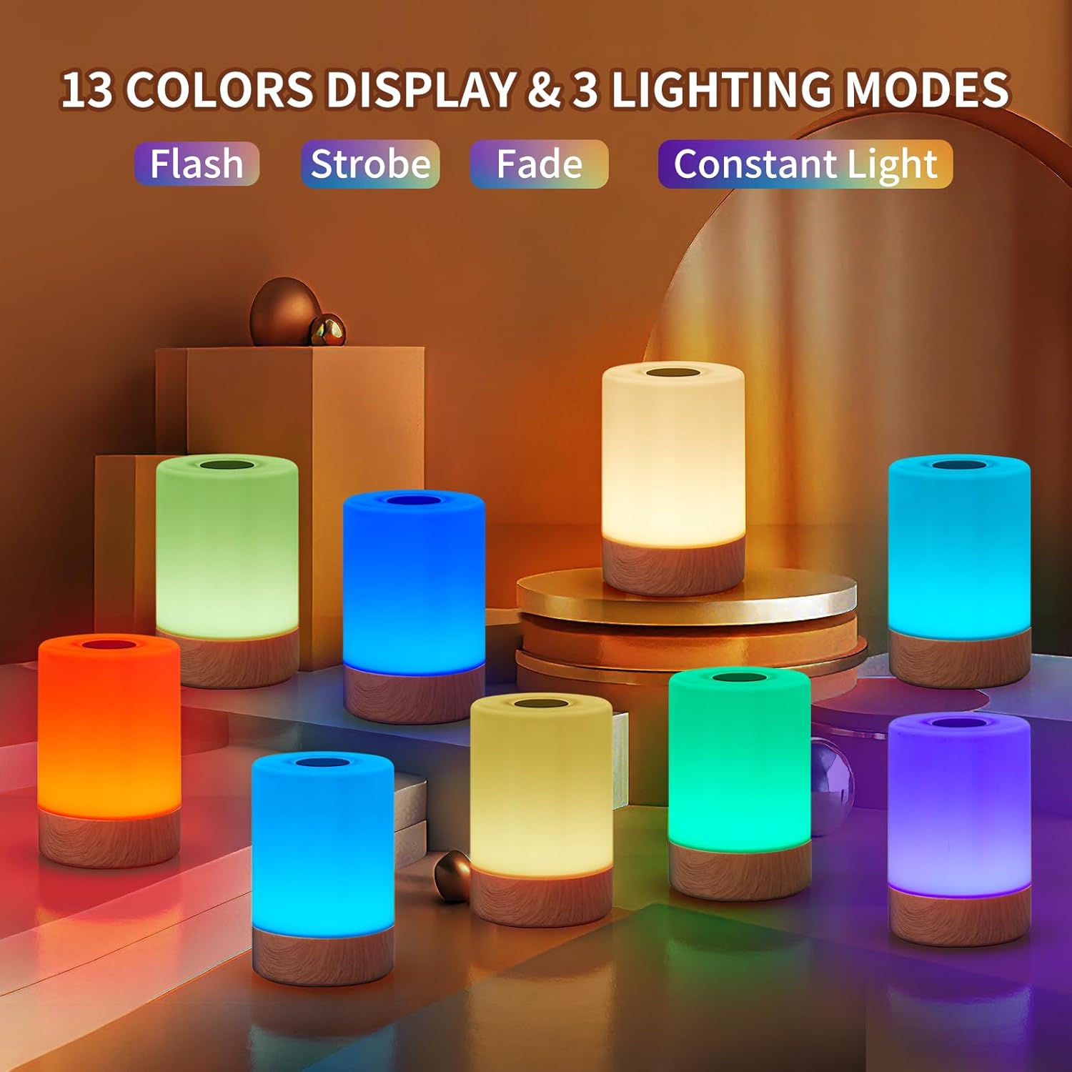 Night Light, Touch Bedside Table Lamp, Remote Control Dimmable Desk Lamp with RGB Color Changing, Portable Table Bedside Lamps for Bedroom, Living Room