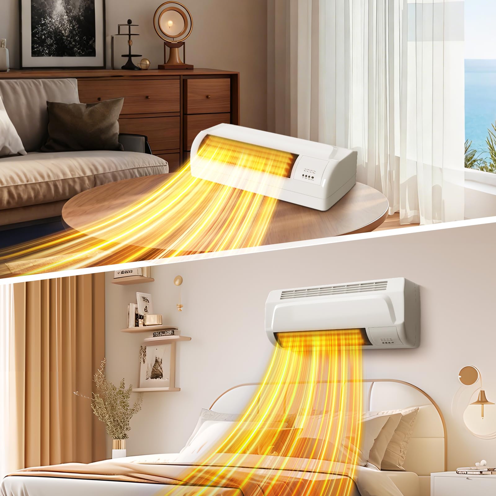 Ventilateur de chauffage mural, 2000W chauffage électrique avec minuteur, corps de chauffage avec télécommande pour les espaces intérieurs, céramique chauffage mural électrique